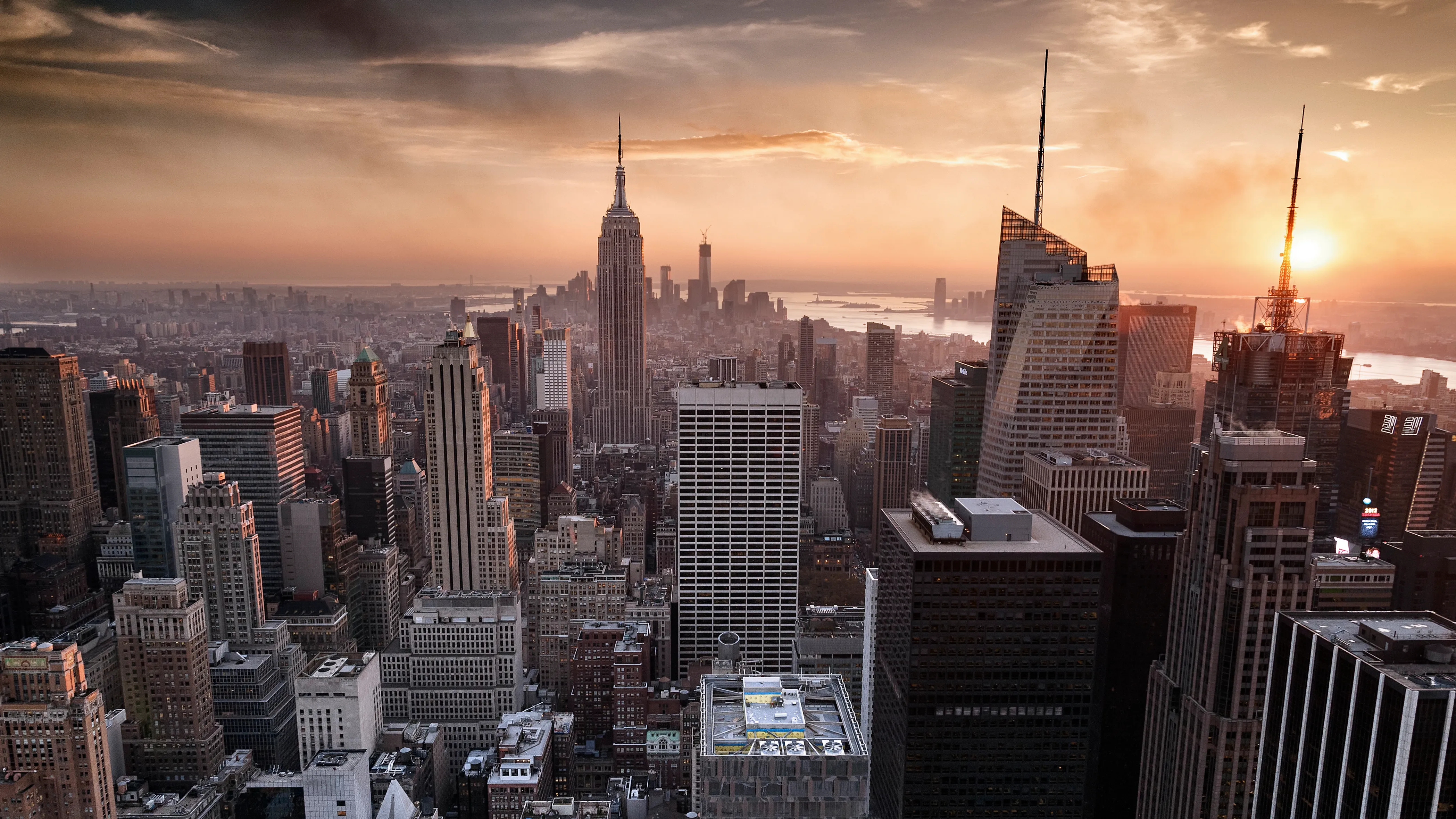 Photo of New York City cityscape during sunset